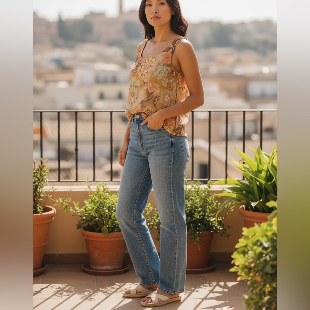 St. John Sport by Marie Gray Floral Tank Top in Mustard Multi